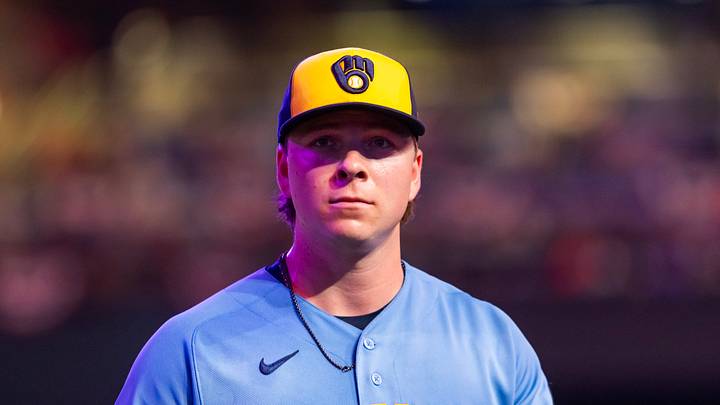 Phoenix, Arizona, USA; Milwaukee Brewers pitcher Kyle Harrison against the Arizona Diamondbacks at Chase Field. Mandatory Credit: Mark J. Rebilas-Imagn Images