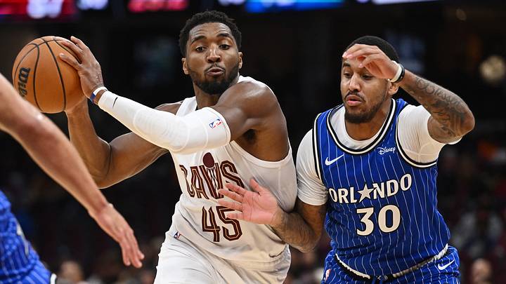 Oct 11, 2026; Cleveland, Ohio, USA; Cleveland Cavaliers guard Donovan Mitchell (45) drives to the basket against Orlando Magic guard Alex Morales (30) during the second half at Rocket Arena. Mandatory Credit: Ken Blaze-Imagn Images Oct 11, 2026; Cleveland, Ohio, USA; Cleveland Cavaliers guard Donovan Mitchell (45) drives to the basket against Orlando Magic guard Alex Morales (30) during the second half at Rocket Arena. Mandatory Credit: Ken Blaze-Imagn Images