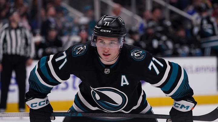 San Jose Sharks center Macklin Celebrini (71) waits for play to resume against the Chicago Blackhawks San Jose Sharks center Macklin Celebrini (71) waits for play to resume against the Chicago Blackhawks
