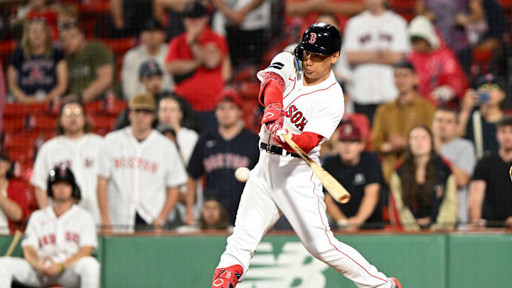 Jun 28, 2023; Boston, Massachusetts, USA; Boston Red Sox left fielder Masataka Yoshida (7) bats