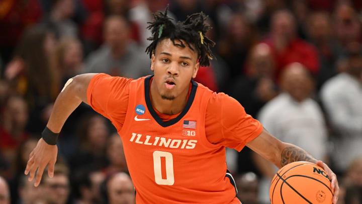 Mar 28, 2024; Boston, MA, USA; Illinois Fighting Illini guard Terrence Shannon Jr. (0) dribbles the ball against the Illinois Fighting Illini n the semifinals of the East Regional of the 2024 NCAA Tournament at TD Garden. Mandatory Credit: Brian Fluharty-USA TODAY Sports Mar 28, 2024; Boston, MA, USA; Illinois Fighting Illini guard Terrence Shannon Jr. (0) dribbles the ball against the Illinois Fighting Illini n the semifinals of the East Regional of the 2024 NCAA Tournament at TD Garden. Mandatory Credit: Brian Fluharty-USA TODAY Sports
