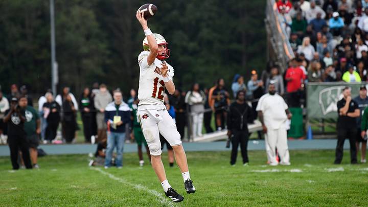 Bergen Catholic's Trey Tagliaferri throws a pass during the football game between Bergen Catholic and Winslow played at Winslow Township High School on Friday, September 12, 2025. Bergen Catholic's Trey Tagliaferri throws a pass during the football game between Bergen Catholic and Winslow played at Winslow Township High School on Friday, September 12, 2025.