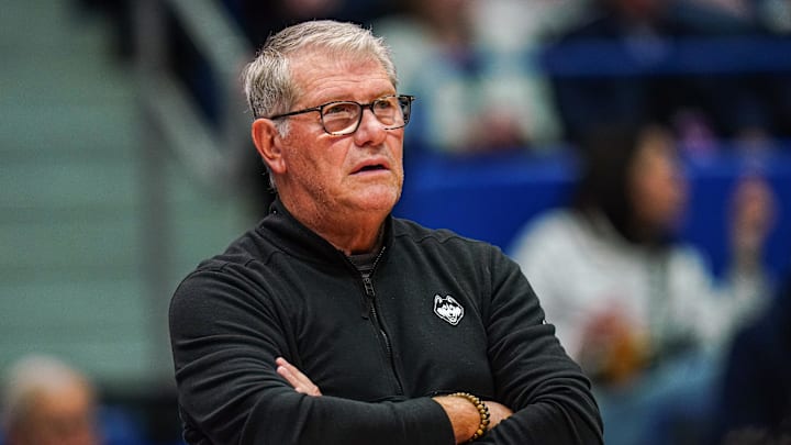 Dec 15, 2024; Storrs, Connecticut, USA; UConn Huskies head coach Geno Auriemma watches from the sideline as they take on the Georgetown Hoyas at XL Center. Mandatory Credit: David Butler II-Imagn Images