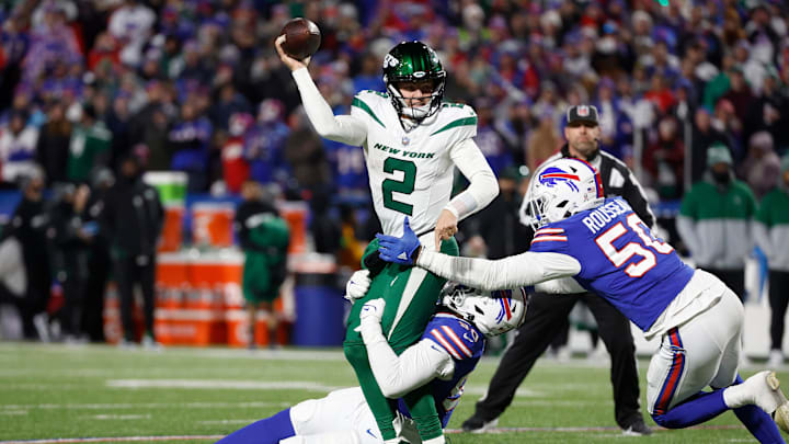 New York Jets quarterback Zach Wilson (2) was sacked 5 times and threw for only 81 yards against a