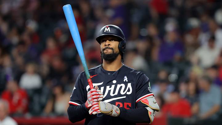 Jun 21, 2026; Phoenix, Arizona, USA; Minnesota Twins outfielder Byron Buxton against the Arizona Diamondbacks at Chase Field. Mandatory Credit: Mark J. Rebilas-Imagn Images