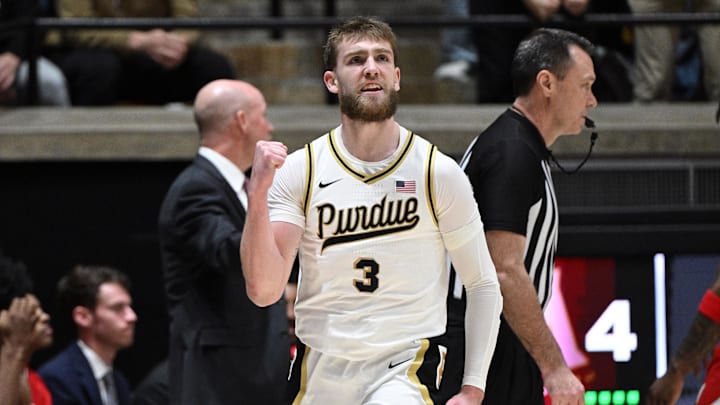 Purdue Boilermakers guard Braden Smith (3) celebrates a basket