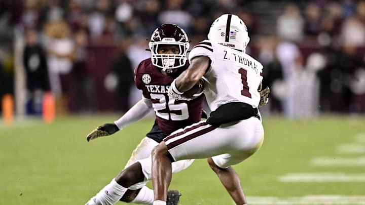Nov 11, 2023; College Station, Texas, USA; Texas A&M Aggies defensive back Dalton Brooks (25)