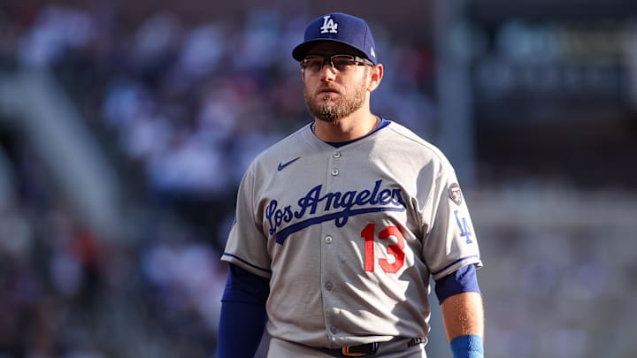 May 4, 2025; Atlanta, Georgia, USA; Los Angeles Dodgers third baseman Max Muncy (13) in action against the Atlanta Braves in the first inning at Truist Park. Mandatory Credit: Brett Davis-Imagn Images May 4, 2025; Atlanta, Georgia, USA; Los Angeles Dodgers third baseman Max Muncy (13) in action against the Atlanta Braves in the first inning at Truist Park. Mandatory Credit: Brett Davis-Imagn Images