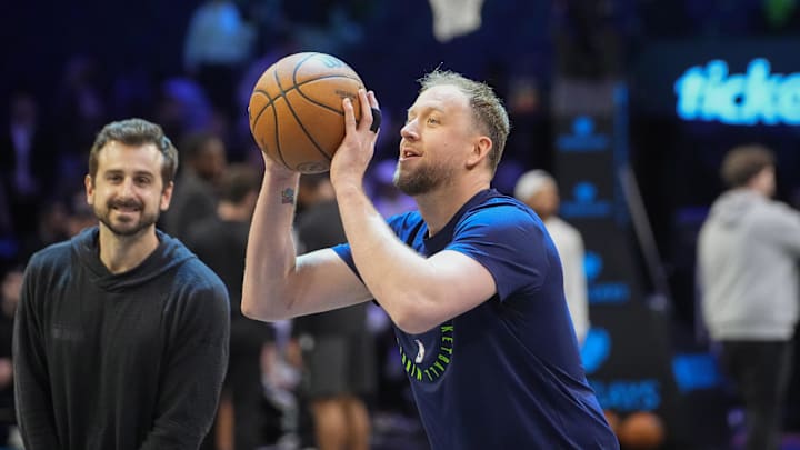 Apr 3, 2025; Brooklyn, New York, USA; Minnesota Timberwolves shooting guard Joe Ingles (7) warms up prior to the game against the Brooklyn Nets at Barclays Center. Mandatory Credit: Gregory Fisher-Imagn Images Apr 3, 2025; Brooklyn, New York, USA; Minnesota Timberwolves shooting guard Joe Ingles (7) warms up prior to the game against the Brooklyn Nets at Barclays Center. Mandatory Credit: Gregory Fisher-Imagn Images