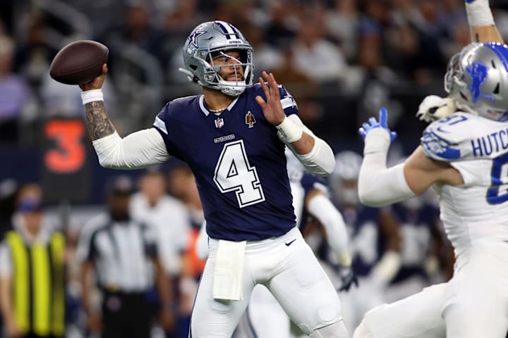 Dallas Cowboys quarterback Dak Prescott throws a pass in the first quarter against the Detroit Lions.