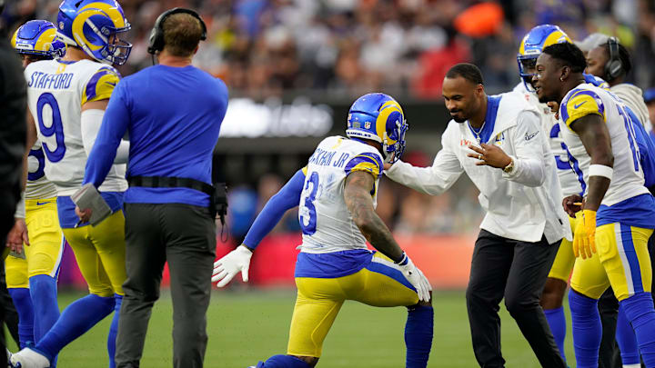 Los Angeles Rams wide receiver Odell Beckham Jr. (3) celebrates a touchdown reception in the first quarter of Super Bowl 56 between the Cincinnati Bengals and the Los Angeles Rams at SoFi Stadium in Inglewood, Calif., on Sunday, Feb. 13, 2022. The Rams came back in the final minutes of the game to win 23-20 on their home field.
Super Bowl 56 Cincinnati Bengals Vs La Rams Los Angeles Rams wide receiver Odell Beckham Jr. (3) celebrates a touchdown reception in the first quarter of Super Bowl 56 between the Cincinnati Bengals and the Los Angeles Rams at SoFi Stadium in Inglewood, Calif., on Sunday, Feb. 13, 2022. The Rams came back in the final minutes of the game to win 23-20 on their home field.
Super Bowl 56 Cincinnati Bengals Vs La Rams