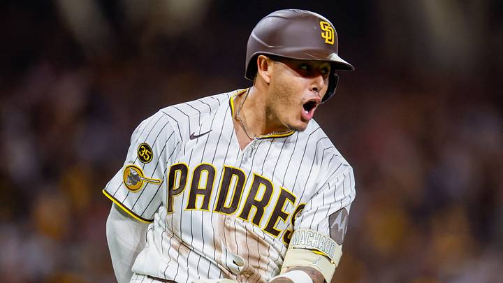 Sep 26, 2026; San Diego, California, USA;  San Diego Padres thrid baseman Manny Machado (13) celebrates after hitting a three-run home run during the fourth inning against the Arizona Diamondbacks at Petco Park.  Mandatory Credit: David Frerker-Imagn Images