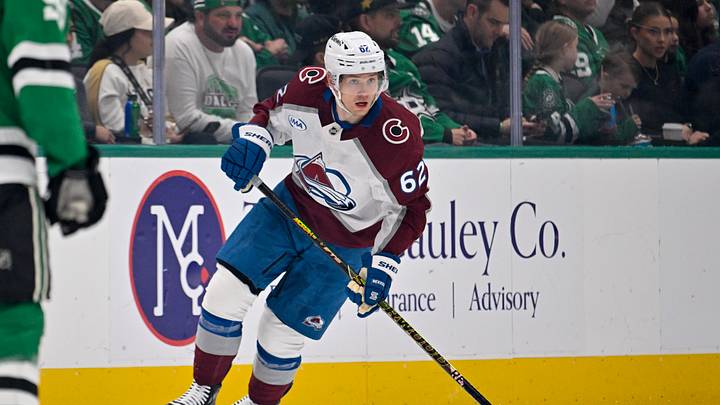 Apr 4, 2026; Dallas, Texas, USA; Colorado Avalanche left wing Artturi Lehkonen (62) skates against the Dallas Stars during the game between the Stars and the Avalanche at American Airlines Center. Mandatory Credit: Jerome Miron-Imagn Images