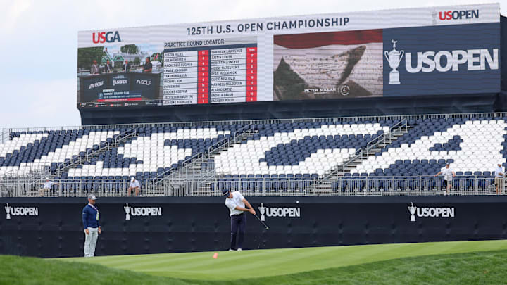 Justin Rose plays a shot on the 17th hole during a practice round for the U.S. Open at Oakmont Country Club. 