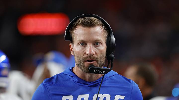 Sep 27, 2026; Denver, Colorado, USA;  Los Angeles Rams head coach Sean McVay looks on during the first half against the Denver Broncos at Empower Field at Mile High.  