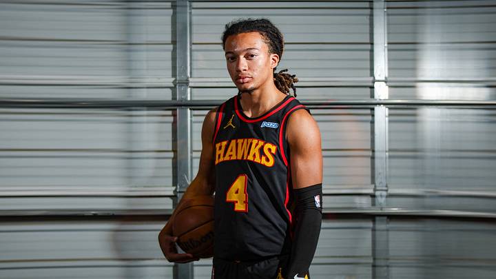 Sep 28, 2026; Atlanta, GA, USA; Atlanta Hawks guard Kingston Flemings (4) poses for a photo at media day. Mandatory Credit: Brett Davis-Imagn Images Sep 28, 2026; Atlanta, GA, USA; Atlanta Hawks guard Kingston Flemings (4) poses for a photo at media day. Mandatory Credit: Brett Davis-Imagn Images