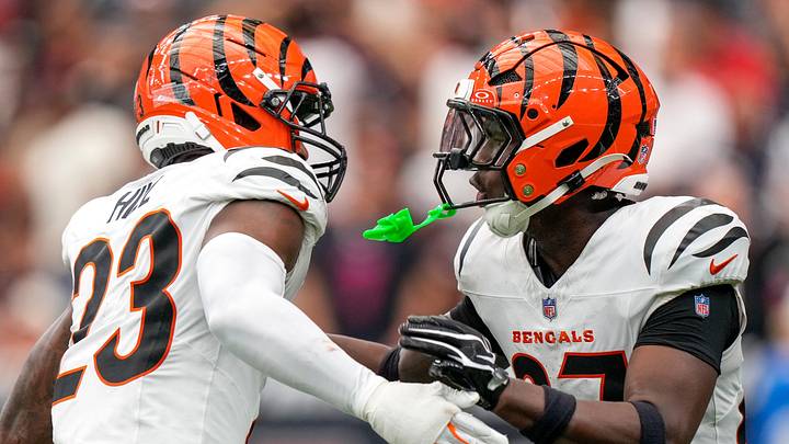 Cincinnati Bengals cornerback Dax Hill and safety Jordan Battle Cincinnati Bengals cornerback Dax Hill and safety Jordan Battle
