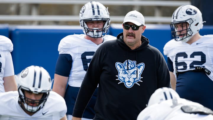 BYU offensive line coach TJ Woods at BYU Spring camp BYU offensive line coach TJ Woods at BYU Spring camp