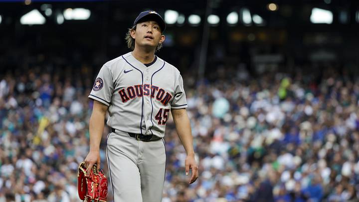 Apr 10, 2026; Seattle, Washington, USA; Houston Astros starting pitcher Tatsuya Imai (45) departs the mound during a first inning pitching change against the Seattle Mariners at T-Mobile Park. Mandatory Credit: Joe Nicholson-Imagn Images