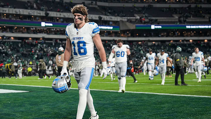 Detroit Lions wide receiver Isaac TeSlaa (18) walks off the field after 16-9 loss to Philadelphia Eagles at Lincoln Financial Field in Philadelphia on Sunday, November 16, 2025. Detroit Lions wide receiver Isaac TeSlaa (18) walks off the field after 16-9 loss to Philadelphia Eagles at Lincoln Financial Field in Philadelphia on Sunday, November 16, 2025.
