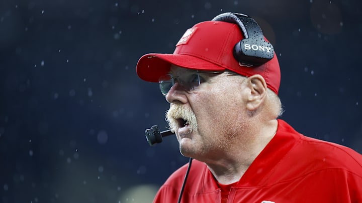 Aug 15, 2025; Seattle, Washington, USA; Kansas City Chiefs head coach Andy Reid stands on the sideline during the fourth quarter against the Seattle Seahawks at Lumen Field. Mandatory Credit: Joe Nicholson-Imagn Images