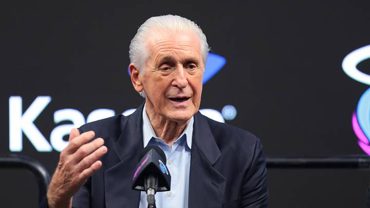 Jul 16, 2026; Miami, FL, USA; Miami Heat president Pat Riley speaks to reporters on during an introductory press conference for Miami Heat forward Bobby Portis (not pictured) at Kaseya Center. Mandatory Credit: Sam Navarro-Imagn Images Jul 16, 2026; Miami, FL, USA; Miami Heat president Pat Riley speaks to reporters on during an introductory press conference for Miami Heat forward Bobby Portis (not pictured) at Kaseya Center. Mandatory Credit: Sam Navarro-Imagn Images