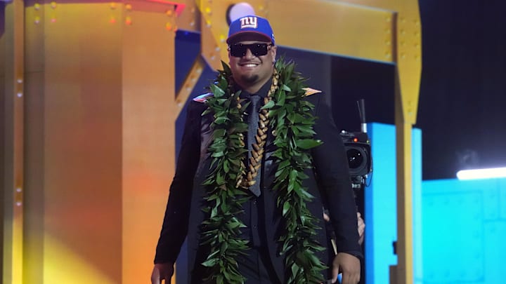 Apr 23, 2026; Pittsburgh, PA, USA; Miami Hurricanes lineman Francis Mauigoa is selected by the New York Giants as the number ten pick during the 2026 NFL Draft at Acrisure Stadium. Mandatory Credit: Kirby Lee-Imagn Images