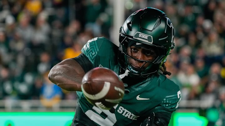 Oct 25, 2025; East Lansing, Michigan, USA; Michigan State Spartans defensive back Aydan West (2) warms up prior at a game against the Michigan Wolverines at Spartan Stadium. Mandatory Credit: Brendan Mullin-Imagn Images