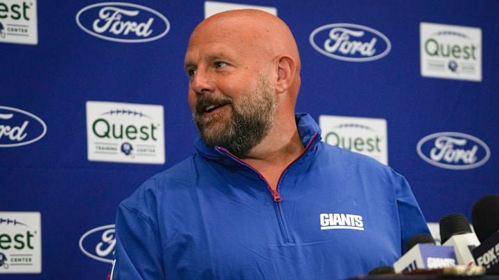 New York Giants head coach Brian Daboll speaks to the media on day two of training camp at Quest Diagnostics Giants Training Center, Jul 24, 2025, East Rutherford, NJ, USA.