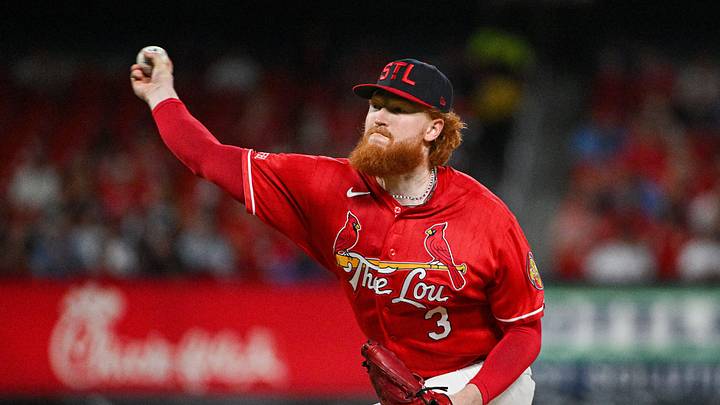 Jul 24, 2026; St. Louis, Missouri, USA; St. Louis Cardinals starting pitcher Dustin May (3) throws against the Cincinnati Reds during the sixth inning at Busch Stadium. Mandatory Credit: Jeff Curry-Imagn Images