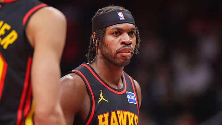 Atlanta Hawks guard Buddy Hield (8) in action against the Golden State Warriors in the fourth quarter at State Farm Arena on Mar. 21, 2026. Atlanta Hawks guard Buddy Hield (8) in action against the Golden State Warriors in the fourth quarter at State Farm Arena on Mar. 21, 2026.