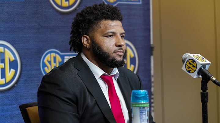 Former South Carolina football offensive lineman Jovaughn Gwyn at the 2022 SEC Media Days