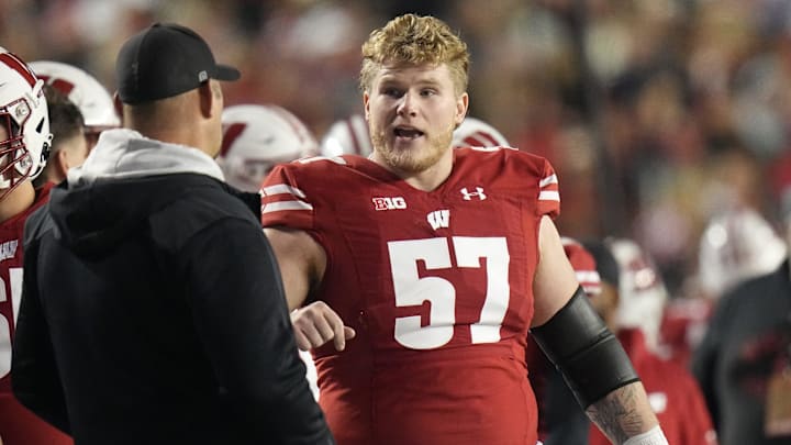 Wisconsin offensive lineman Jake Renfro (57) is shown during the fourth quarter of their game Saturday, November 18, 2023 at Camp Randall Stadium in Madison, Wisconsin. Wisconsin beat Nebraska 24-17 in overtime.Mark Hoffman/Milwaukee Journal Sentinel