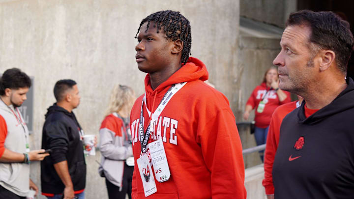 Sept 7, 2024; Columbus, OH, USA; Ransom Everglades quarterback Neimann Lawrence walks into Ohio Stadium before the Buckeyes' 56-0 win over Western Michigan.