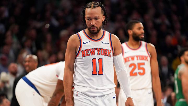 Apr 9, 2026; New York, New York, USA; New York Knicks guard Jalen Brunson (11) reacts during the fourth quarter against the Boston Celtics at Madison Square Garden. Mandatory Credit: Lucas Boland-Imagn Images Apr 9, 2026; New York, New York, USA; New York Knicks guard Jalen Brunson (11) reacts during the fourth quarter against the Boston Celtics at Madison Square Garden. Mandatory Credit: Lucas Boland-Imagn Images