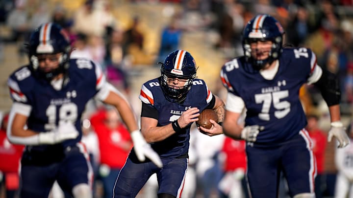 Nashville Christian's Jared Curtis (2) runs in a touchdown against Columbia Academy during the first quarter of the Division II-A championship game at Finley Stadium in Chattanooga, Tenn., Thursday, Dec. 5, 2024.