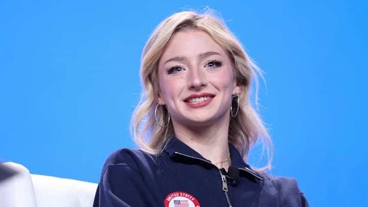 Oct. 28, 2025; New York, NY, UNITED STATES; Olympic athlete Amber Glenn, Figure Skating, speaks with media during the U.S. Olympic Team Media Summit in preparation for the 2026 Milan Olympic Winter Games at Javits Center.