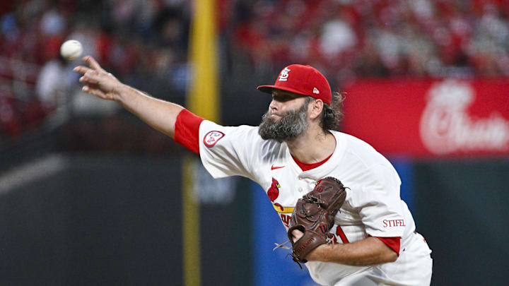 Sep 17, 2024; St. Louis, Missouri, USA;  St. Louis Cardinals starting pitcher Lance Lynn (31) pitches against the Pittsburgh Pirates during the second inning at Busch Stadium. Mandatory Credit: Jeff Curry-Imagn Images