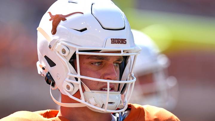 Texas Longhorns quarterback Arch Manning (16) before the game against the Mississippi State Bulldogs at Darrell K Royal-Texas Memorial Stadium. 