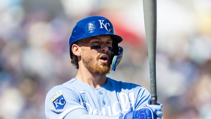 Kansas City Royals shortstop Bobby Witt Jr. against the Seattle Mariners during a spring training game at Surprise Stadium. 