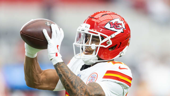Aug 9, 2025; Glendale, Arizona, USA; Kansas City Chiefs cornerback Trent McDuffie (22) against the Arizona Cardinals during a preseason NFL game at State Farm Stadium. Mandatory Credit: Mark J. Rebilas-Imagn Images Aug 9, 2025; Glendale, Arizona, USA; Kansas City Chiefs cornerback Trent McDuffie (22) against the Arizona Cardinals during a preseason NFL game at State Farm Stadium. Mandatory Credit: Mark J. Rebilas-Imagn Images