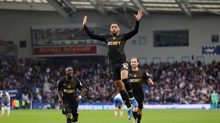 Matheus Cunha celebrates his late equaliser against Brighton 