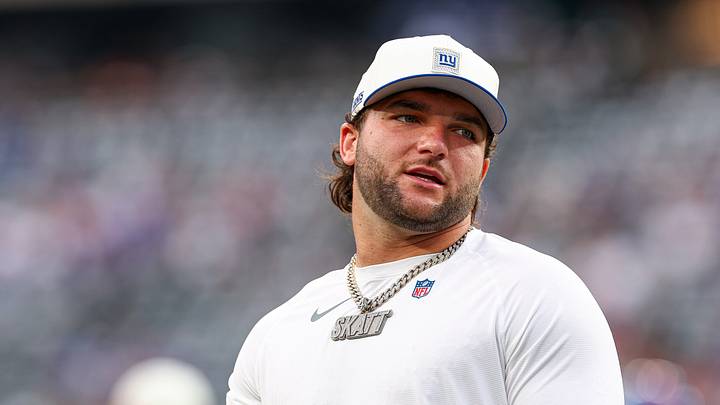 Aug 28, 2026; East Rutherford, New Jersey, USA; New York Giants running back Cam Skattebo (44) on the field before the game against the New York Jets at MetLife Stadium. Aug 28, 2026; East Rutherford, New Jersey, USA; New York Giants running back Cam Skattebo (44) on the field before the game against the New York Jets at MetLife Stadium.