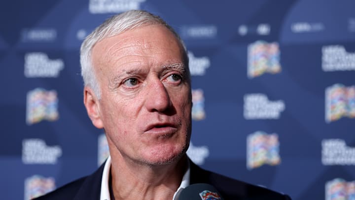 Didier Deschamps lors du tirage au sort de la Ligue des Nations à Bruxelles.