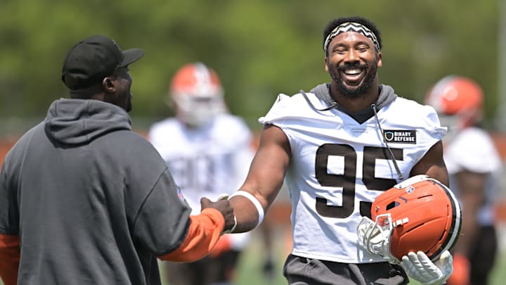Jun 10, 2025; Berea, OH, USA; Cleveland Browns defensive end Myles Garrett (95) during minicamp at CrossCountry Mortgage Campus. Mandatory Credit: Ken Blaze-Imagn Images Jun 10, 2025; Berea, OH, USA; Cleveland Browns defensive end Myles Garrett (95) during minicamp at CrossCountry Mortgage Campus. Mandatory Credit: Ken Blaze-Imagn Images