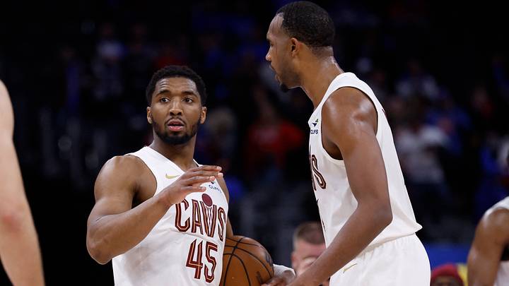 May 13, 2026; Detroit, Michigan, USA; Cleveland Cavaliers guard Donovan Mitchell (45) and center Evan Mobley (4) celebrate after the game gainst the Detroit Pistons during game five of the second round of the 2026 NBA Playoffs at Little Caesars Arena. Mandatory Credit: Rick Osentoski-Imagn Images May 13, 2026; Detroit, Michigan, USA; Cleveland Cavaliers guard Donovan Mitchell (45) and center Evan Mobley (4) celebrate after the game gainst the Detroit Pistons during game five of the second round of the 2026 NBA Playoffs at Little Caesars Arena. Mandatory Credit: Rick Osentoski-Imagn Images