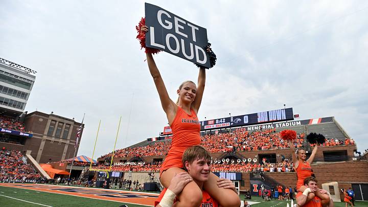 Sep 19, 2026; Champaign, Illinois, USA; Illinois fighting Illini cheerleaders during the first half against the Southern Illinois Salukis at Gies Memorial Stadium. Mandatory Credit: Ron Johnson-Imagn Images Sep 19, 2026; Champaign, Illinois, USA; Illinois fighting Illini cheerleaders during the first half against the Southern Illinois Salukis at Gies Memorial Stadium. Mandatory Credit: Ron Johnson-Imagn Images