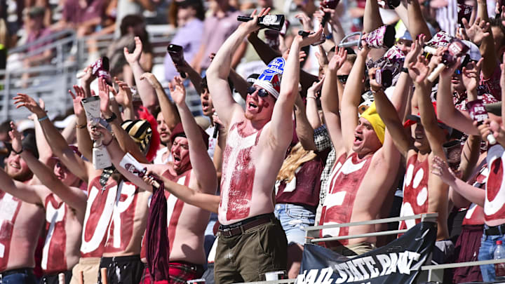 Mississippi State Bulldogs fans cheer during the second quarter of the game against the Arkansas Razorbacks at Davis Wade Stadium at Scott Field.