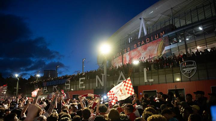 Arsenal Fans Celebrate Premier League Title Outside Emirates Stadium As Man City Draw With AFC Arsenal Fans Celebrate Premier League Title Outside Emirates Stadium As Man City Draw With AFC