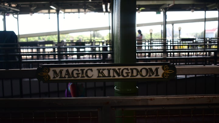 The sign for Magic Kingdom on the monorail platform. Photo Credit: Brian Miller